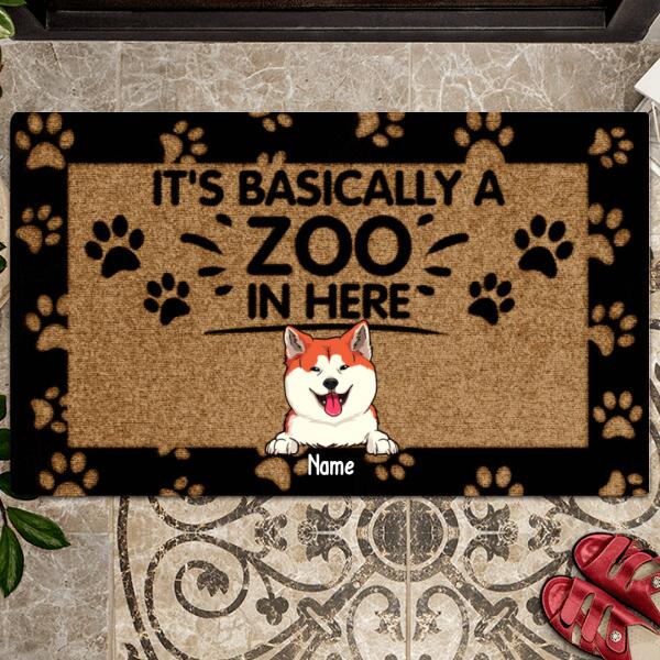 ﻿﻿Pawzity Front Door Mat, Gifts For Pet Lovers, It's Basically A Zoo In Here Personalized Doormat