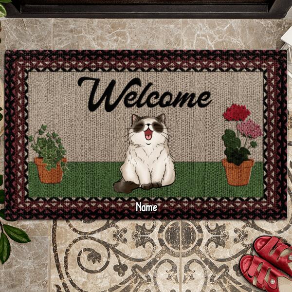 Pawzity Personalized Doormat, Gifts For Cat Lovers, Welcome Plant And Flower Front Door Mat