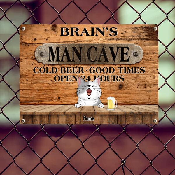 Pawzity Metal Man Cave Signs, Gifts For Cat Lovers, Cold Beer Good Times Open 24 Hours Family Name Sign