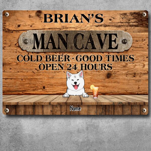 Pawzity Metal Man Cave Signs, Gifts For Dog Lovers, Cold Beer Good Times Open 24 Hours Family Name Sign