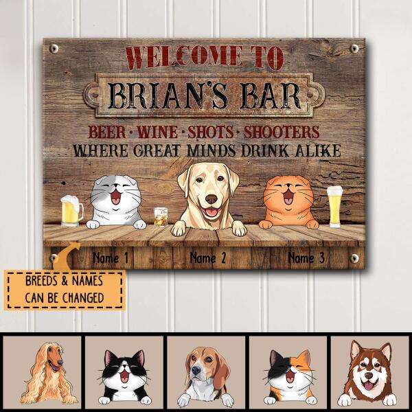 Pawzity Metal Bar Sign, Gifts For Pet Lovers, Where Great Minds Drink Alike Family Name Sign