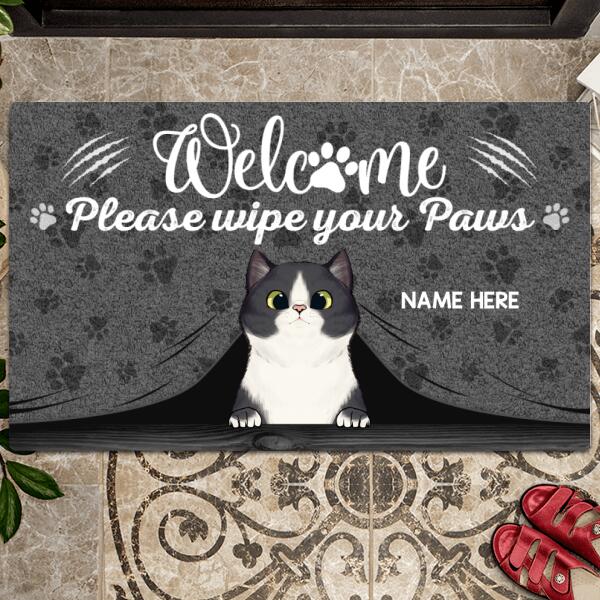 Pawzity Welcome Mat, Gifts For Cat Lovers, Please Wipe Your Paws Gray Front Door Mat