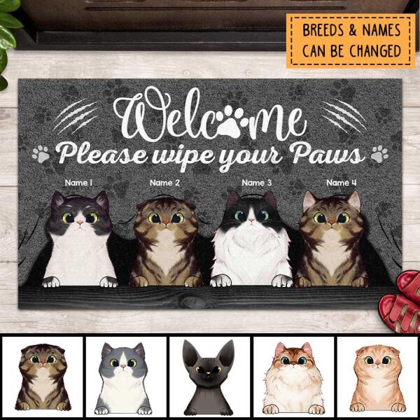 Pawzity Welcome Mat, Gifts For Cat Lovers, Please Wipe Your Paws Gray Front Door Mat