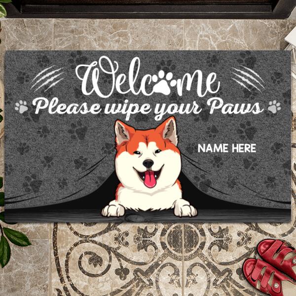 Pawzity Welcome Mat, Gifts For Pet Lovers, Please Wipe Your Paws Gray Front Door Mat