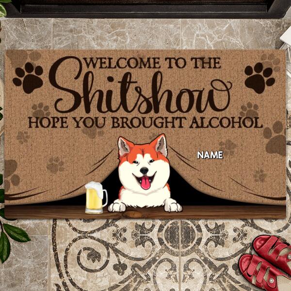 ﻿Pawzity Welcome To The Shitshow Personalized Doormat, Gifts For Dog Lovers, Brown Front Door Mat