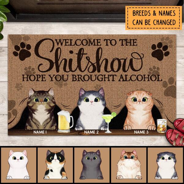 Pawzity Welcome To The Shitshow Personalized Doormat, Gifts For Cat Lovers, Brown Front Door Mat