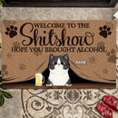 Pawzity Welcome To The Shitshow Personalized Doormat, Gifts For Cat Lovers, Brown Front Door Mat