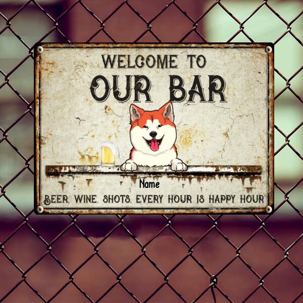 Pawzity Metal Bar Sign, Gifts For Pet Lovers, Beer Wine Shots Every Hour Is Happy Hour Welcome Signs