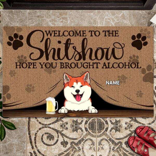 ﻿Pawzity Welcome To The Shitshow Personalized Doormat, Gifts For Pet Lovers, Brown Front Door Mat