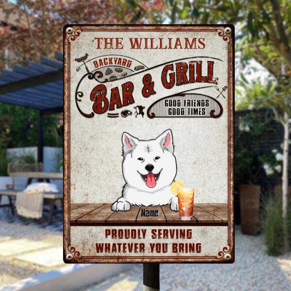 Pawzity Metal Backyard Bar & Grill Sign, Gifts For Dog Lovers, Proudly Serving Whatever You Bring Vintage Signs