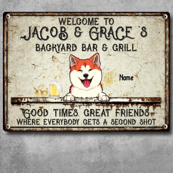 Pawzity Metal Backyard Bar & Grill Sign, Gifts For Pet Lovers, Where Everybody Gets A Second Shot Welcome Signs