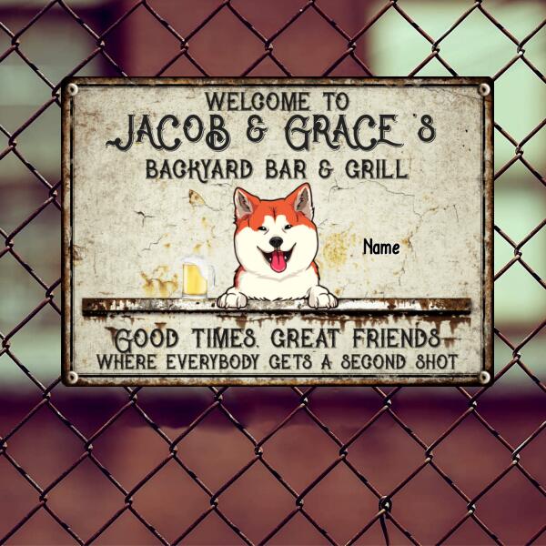 Pawzity Metal Backyard Bar & Grill Sign, Gifts For Pet Lovers, Where Everybody Gets A Second Shot Welcome Signs