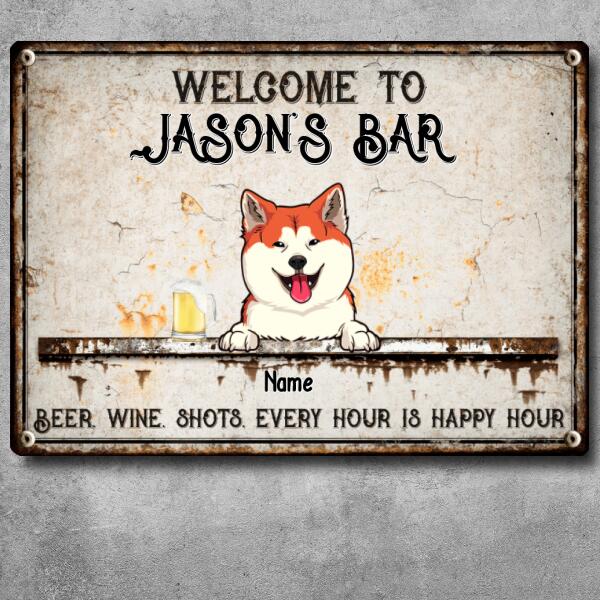 Pawzity Metal Bar Sign, Gifts For Pet Lovers, Beer Wine Shots Every Hour Is Happy Hour Family Name Sign