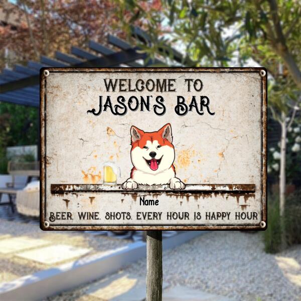 Pawzity Metal Bar Sign, Gifts For Pet Lovers, Beer Wine Shots Every Hour Is Happy Hour Family Name Sign