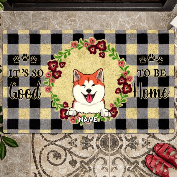 Pawzity Personalized Doormat, Gifts For Pet Lovers, It's So Good To Be Home Buffalo Plaid Front Door Mat