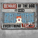 Pawzity Beware Of The Dogs Metal Yard Sign, Gifts For Dog Lovers, They Eat Everything I Shoot Newspaper Warning Signs