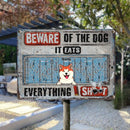 Pawzity Beware Of The Dogs Metal Yard Sign, Gifts For Dog Lovers, They Eat Everything I Shoot Newspaper Warning Signs