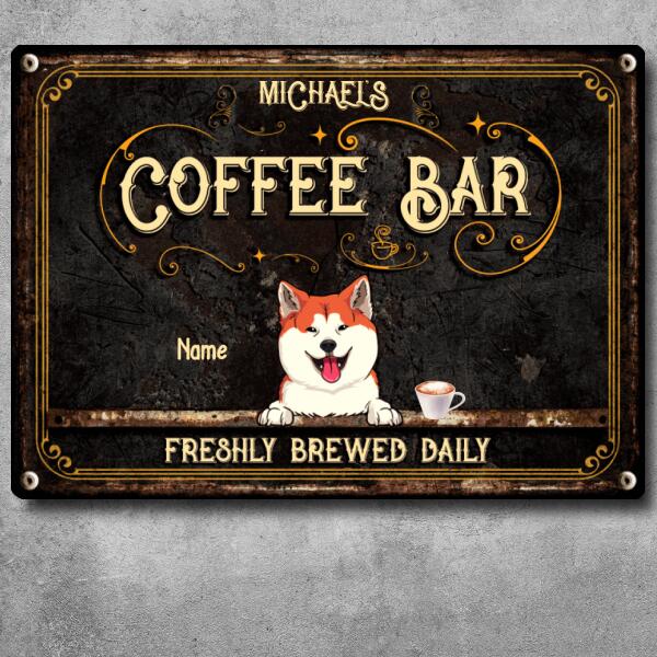 Pawzity Metal Coffee Bar Sign, Gifts For Pet Lovers, Freshly Brewed Daily Vintage Signs
