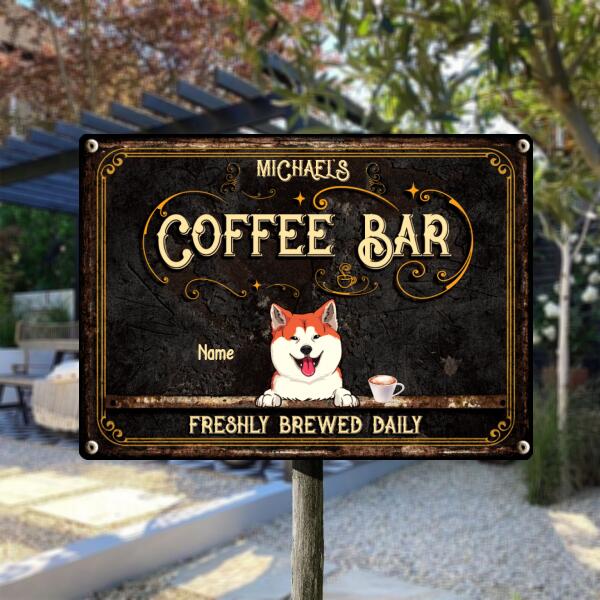 Pawzity Metal Coffee Bar Sign, Gifts For Pet Lovers, Freshly Brewed Daily Vintage Signs