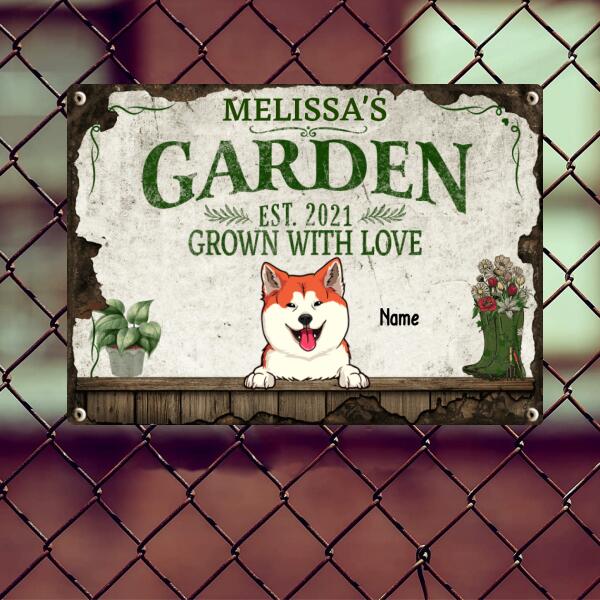 Pawzity Metal Garden Sign, Gifts For Dog Lovers, Grown With Love Plant & Flower Vintage Signs