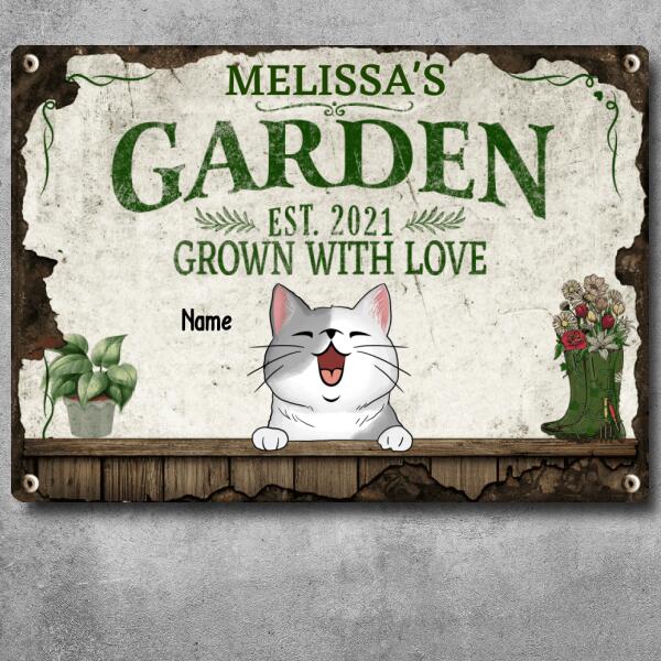 Pawzity Metal Garden Sign, Gifts For Cat Lovers, Grown With Love Plant & Flower Vintage Signs