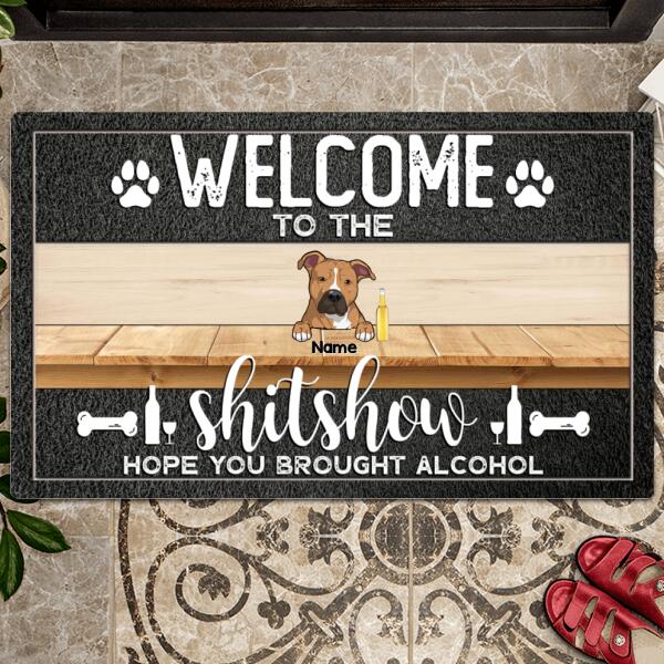 Pawzity Welcome To The Shitshow Personalized Doormat, Gifts For Dog Lovers, Cool Family & Dogs Front Door Mat
