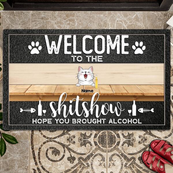 Pawzity Welcome To The Shitshow Personalized Doormat, Gifts For Cat Lovers, Cool Family & Cats Front Door Mat