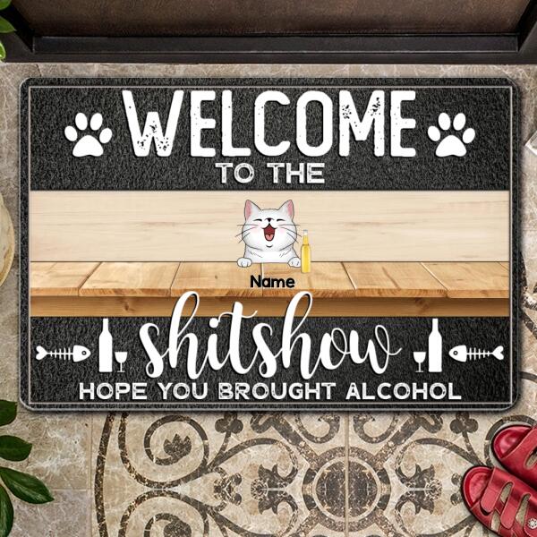 Pawzity Welcome To The Shitshow Personalized Doormat, Gifts For Cat Lovers, Cool Family & Cats Front Door Mat