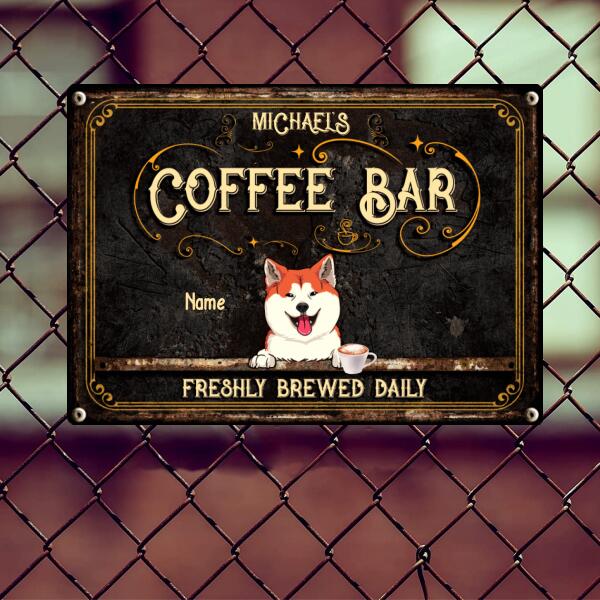 Pawzity Metal Coffee Bar Sign, Gifts For Dog Lovers, Freshly Brewed Daily Vintage Signs