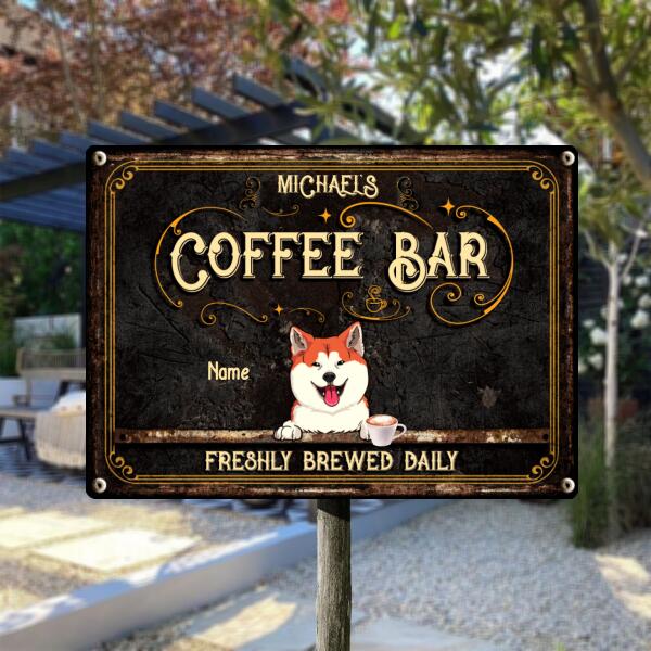 Pawzity Metal Coffee Bar Sign, Gifts For Dog Lovers, Freshly Brewed Daily Vintage Signs