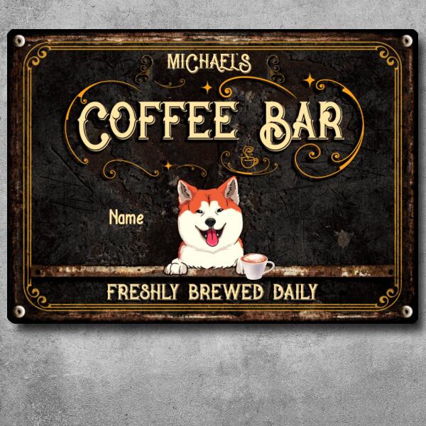 Pawzity Metal Coffee Bar Sign, Gifts For Dog Lovers, Freshly Brewed Daily Vintage Signs