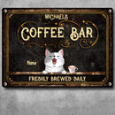 Pawzity Metal Coffee Bar Sign, Gifts For Cat Lovers, Freshly Brewed Daily Vintage Signs