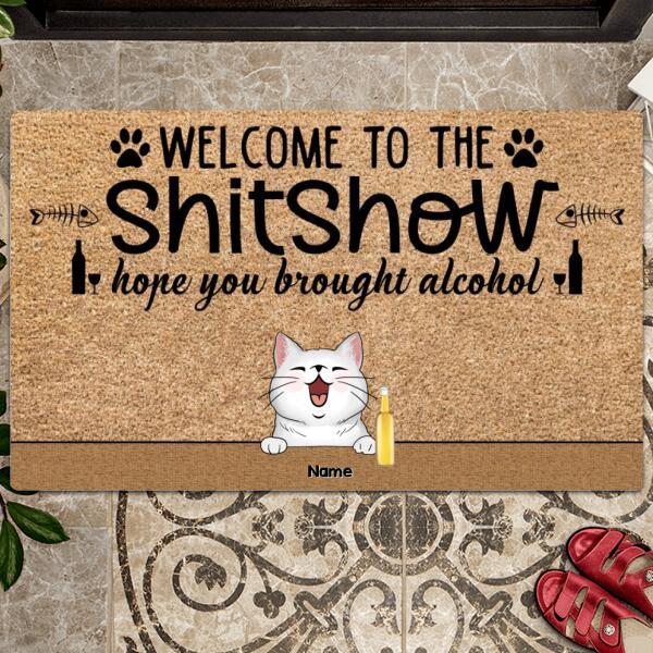 Pawzity Welcome To The Shitshow Custom Doormat, Gifts For Cat Lovers, Cool Family & Cats Front Door Mat