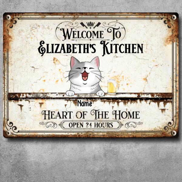 Pawzity Metal Kitchen Sign, Gifts For Cat Lovers, Heart Of The Home Open 24 Hours Welcome Signs