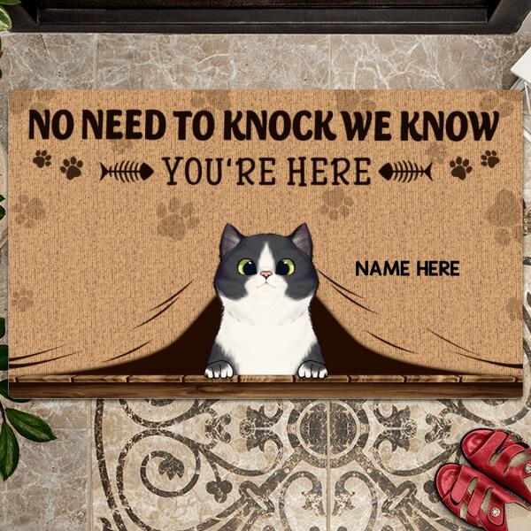 Pawzity No Need To Knock Front Door Matt, Gifts For Cat Lovers, We Know You Are Here Personalized Doorma