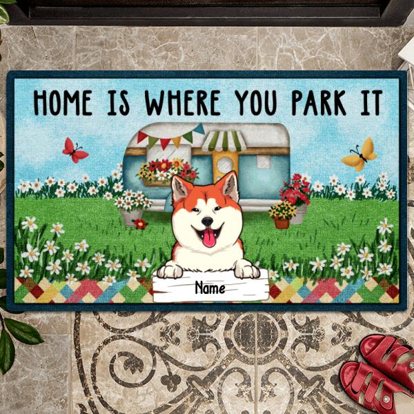 Pawzity Personalized Doormat, Gifts For Dog Lovers, Home Is Where You Park It Camping Front Door Mat