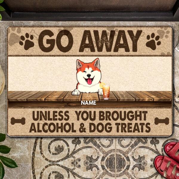 Pawzity Front Door Mat, Gifts For Dog Lovers, Go Away Unless You Brought Alcohol & Dog Treats Personalized Doormat