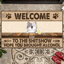 Pawzity Welcome To The Shitshow Custom Doormat, Gifts For Cat Lovers, Vintage Front Door Mat
