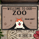 Pawzity Personalized Doormat, Gifts For Dog Lovers, Welcome To Our Zoo Dog Peeking From Curtain Front Door Mat