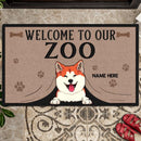 Pawzity Personalized Doormat, Gifts For Dog Lovers, Welcome To Our Zoo Dog Peeking From Curtain Front Door Mat