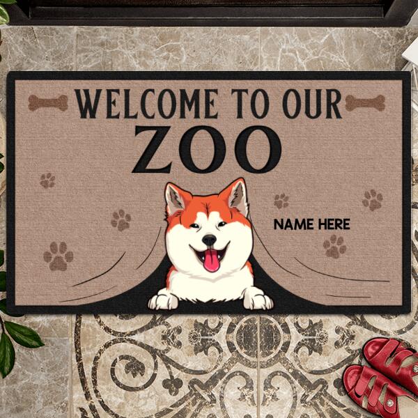 Pawzity Personalized Doormat, Gifts For Dog Lovers, Welcome To Our Zoo Dog Peeking From Curtain Front Door Mat