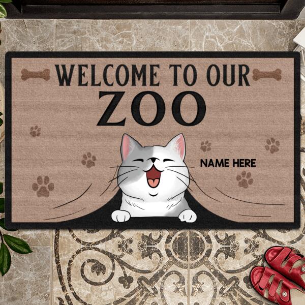 Pawzity Personalized Doormat, Gifts For Cat Lovers, Welcome To Our Zoo Cat Peeking From Curtain Front Door Mat