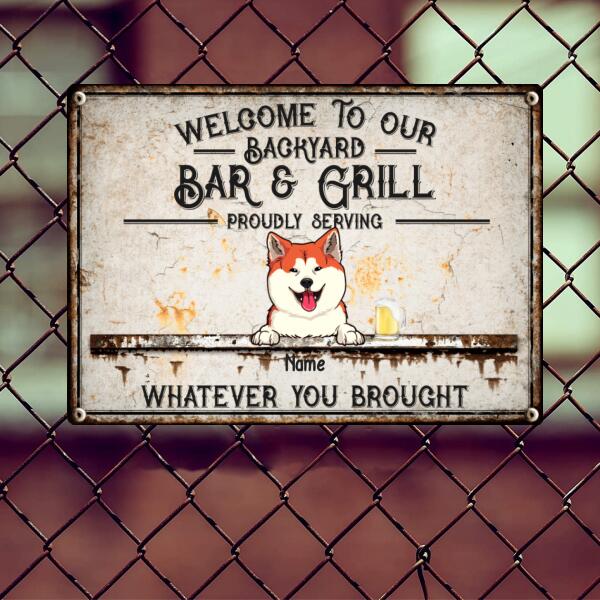 Pawzity Metal Backyard Bar & Grill Sign, Gifts For Pet Lovers, Proudly Serving Whatever You Brought Vintage Signs