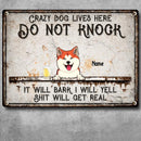 Pawzity Warning Metal Yard Sign, Gifts For Dog Lovers, Crazy Dogs Live Here Do Not Knock Funny Warning Signs