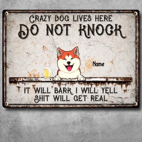 Pawzity Warning Metal Yard Sign, Gifts For Dog Lovers, Crazy Dogs Live Here Do Not Knock Funny Warning Signs