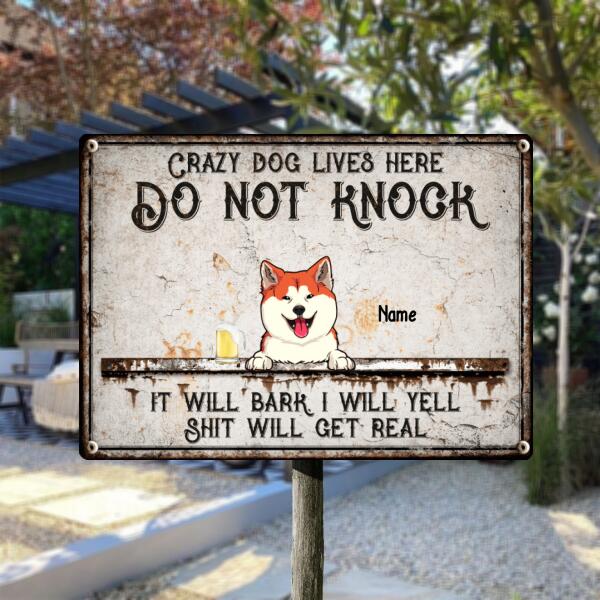 Pawzity Warning Metal Yard Sign, Gifts For Dog Lovers, Crazy Dogs Live Here Do Not Knock Funny Warning Signs