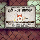 Pawzity Warning Metal Yard Sign, Gifts For Dog Lovers, Crazy Dogs Live Here Do Not Knock Funny Warning Signs