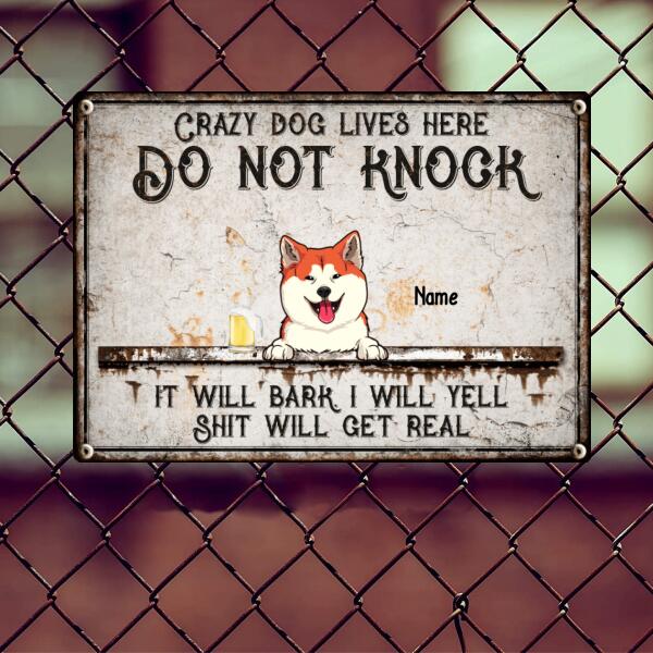 Pawzity Warning Metal Yard Sign, Gifts For Dog Lovers, Crazy Dogs Live Here Do Not Knock Funny Warning Signs