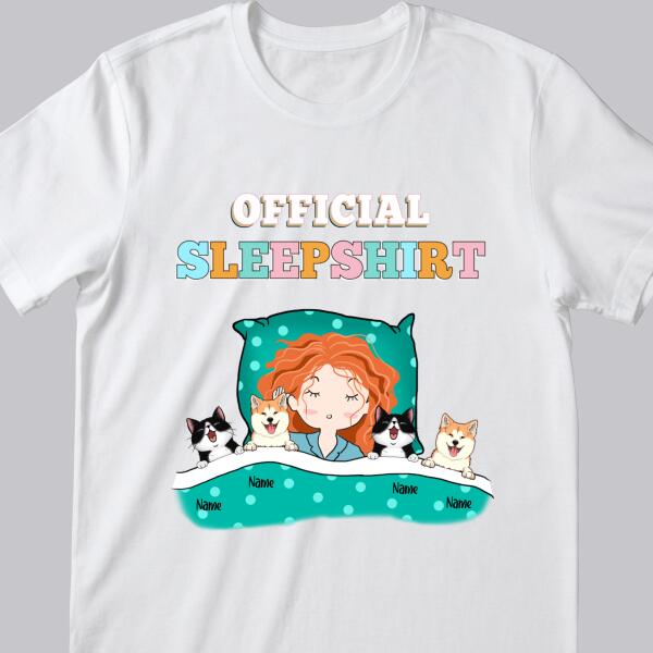 Official Sleep Shirt, Chibi Girl With Her Cat & Dog, Personalized Cat & Dog Lovers T-shirt