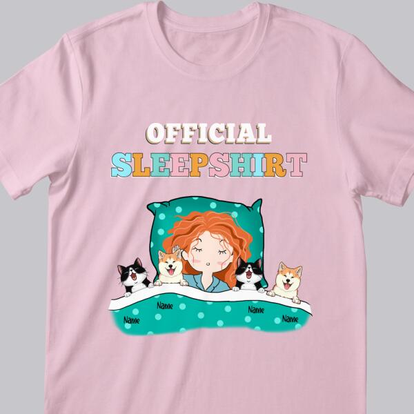 Official Sleep Shirt, Chibi Girl With Her Cat & Dog, Personalized Cat & Dog Lovers T-shirt